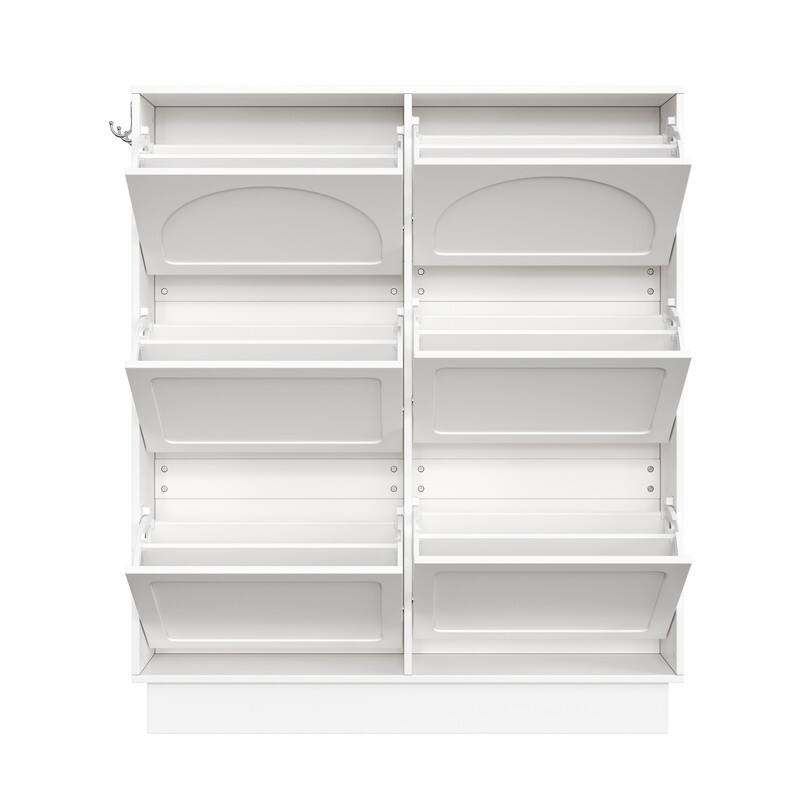 Narrow Tipping Bucket Shoe Cabinet with 6 Flip Drawers, Entryway Organizer with Adjustable Shelf, Free-Standing Shoe Rack
