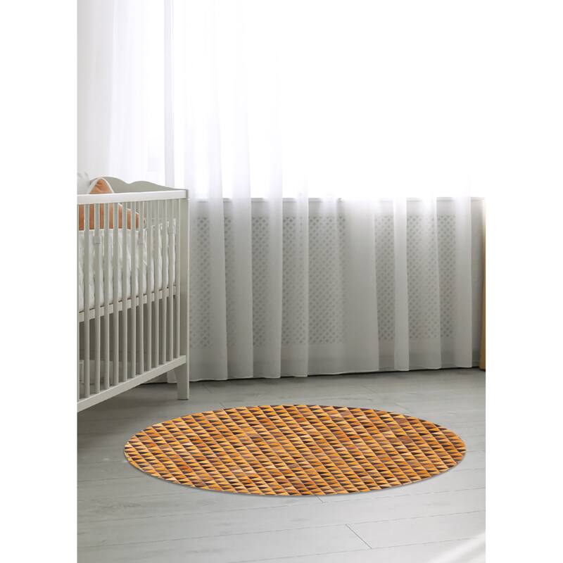 ECARPETGALLERY Handmade Cowhide Patchwork Orange Leather Rug - 5'1 x 5'1