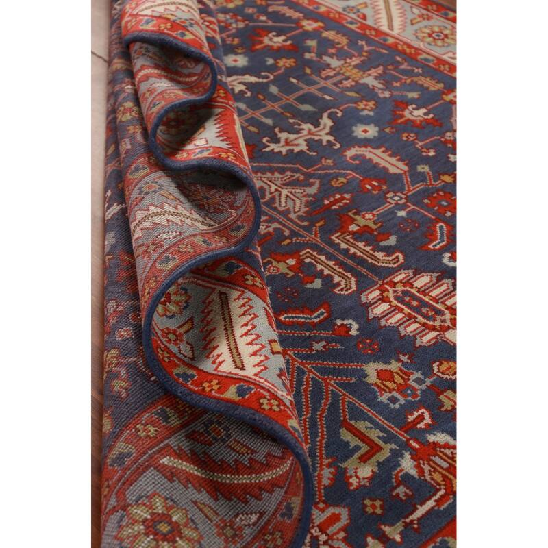 Hand Knotted Oriental 100% Wool Carpet Transitional All-Over Navy Blue & Blues Oushak Area Rug - 9' 11'' X 7' 9''