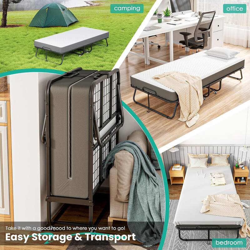 75” x 31.5” Folding Bed with 5 Inch Memory Foam Mattress, Portable Rollaway Guest bed for Adults with Dustproof Bag