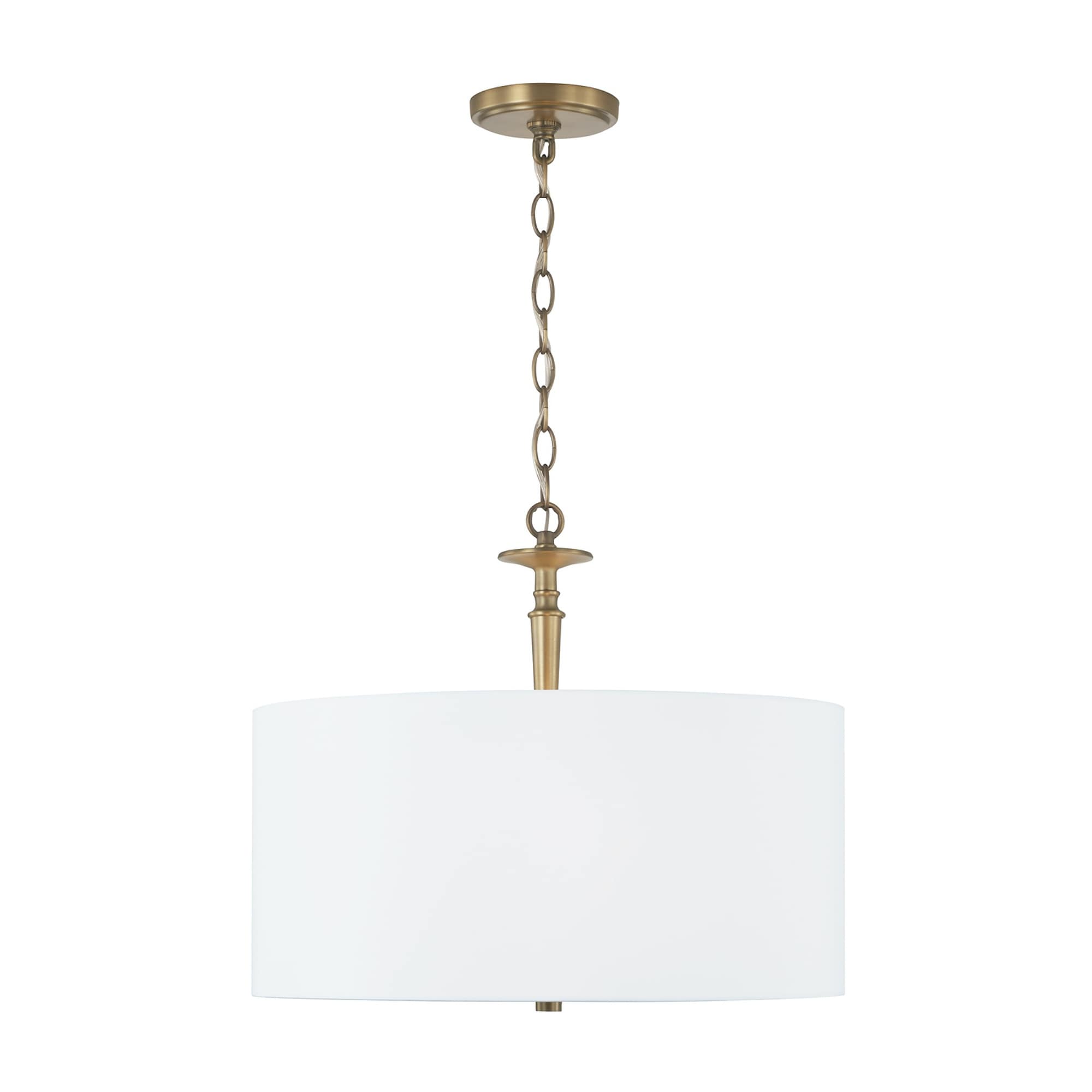 Abbie 3-light Drum Pendant w/ White Fabric Shade & White Glass DIffuser
