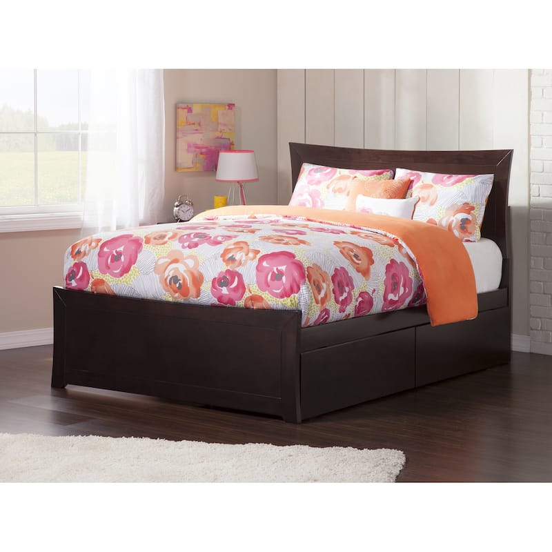 Modern Platform Bed with Drawers - Stylish Bedroom Storage Solution, 82" Walnut Finish