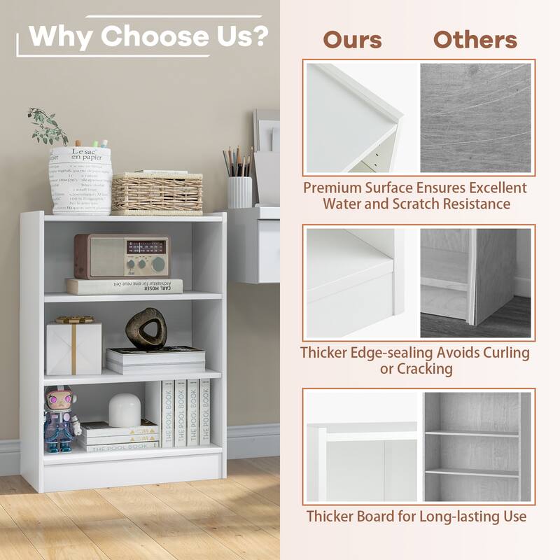 Costway 2 PCS 3-Tier Bookcase Open Multipurpose Display Rack Cabinet - 19.5'' x 12'' x 29.5'' (L x W x H)