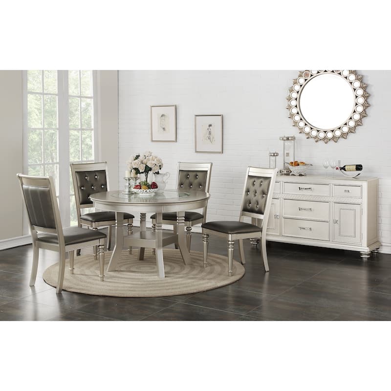 Dining Table with Glass Inserted Top in Antique Silver