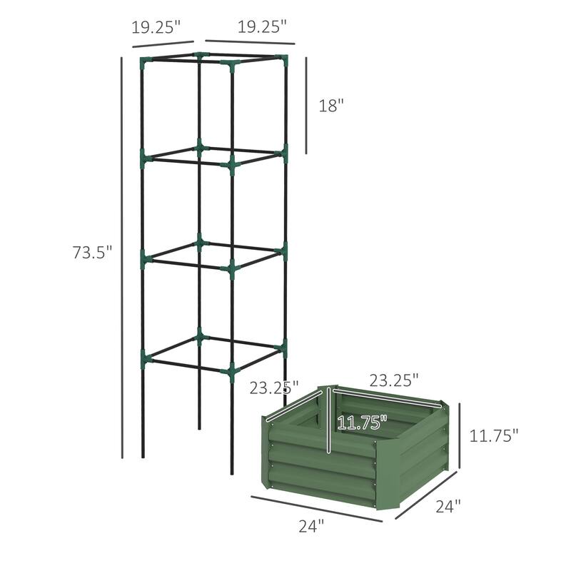 Elevated Garden Bed with Trellis for Outdoor Gardening Galvanized Steel Raised Planter Box with Tomato Cage