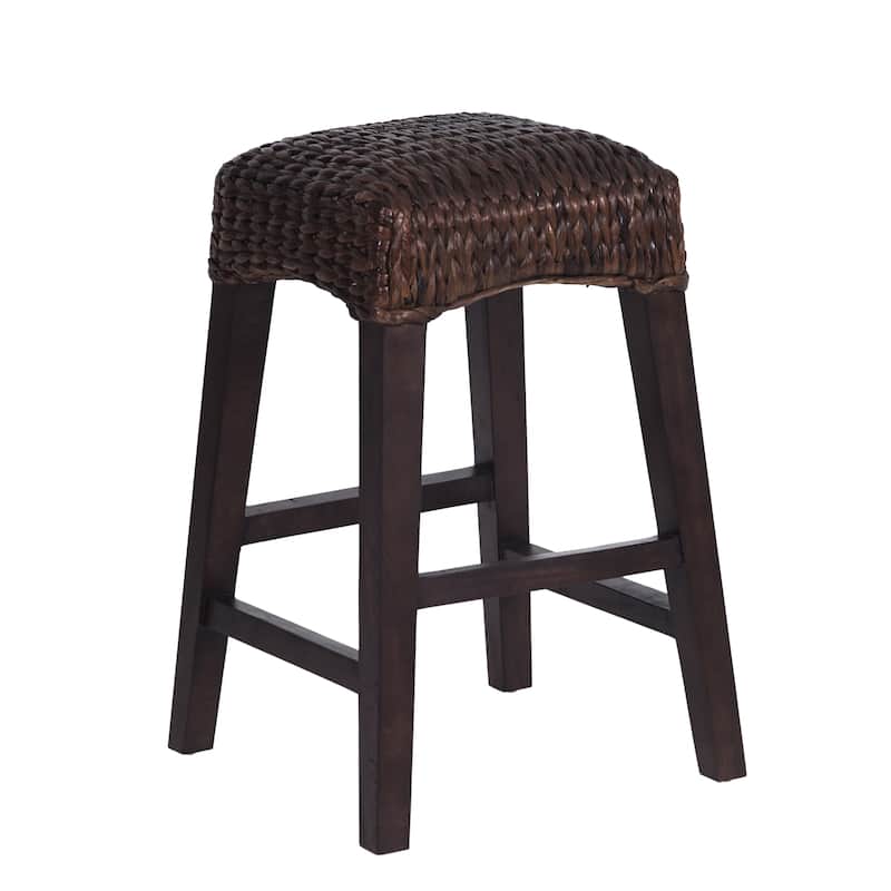 Swayze Rustic Bohemian Hyacinth/Wood Backless Bar Stool, by JONATHAN Y