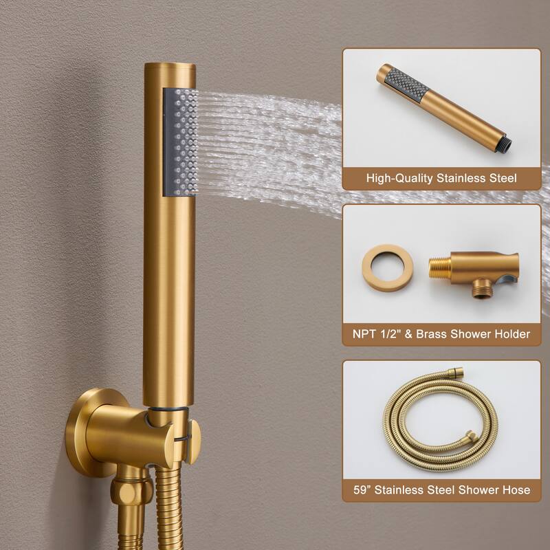 CASAINC 3-function Luxury Thermostatic Dual Shower Faucet Shower System with 6 Body Spray Jets