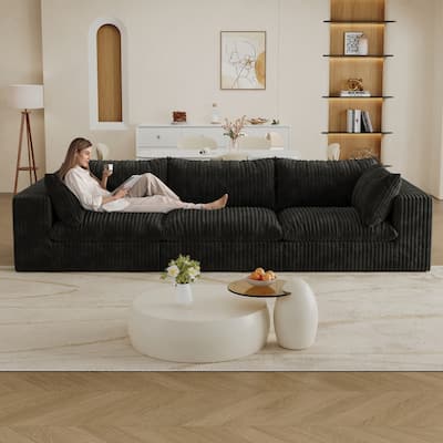 118.2" 3-Seat Corduroy Fabric Cloud Sofa with Deep Seat Couches