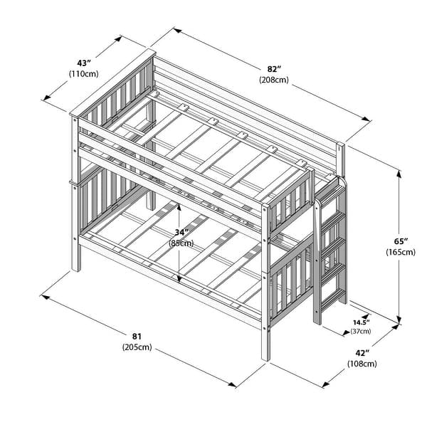 dimension image slide 1 of 2, Max & Lily Twin over Twin Bunk Bed with Ladder on End
