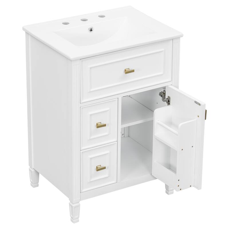 24" Bathroom Vanity with Sink, Bathroom Vanity Cabinet with One Flip Drawer and Two Drawers, Adjustable Shelf
