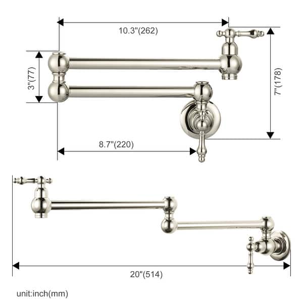 dimension image slide 6 of 12, WOWOW Wall Mounted Pot Filler Faucet with Double Joints
