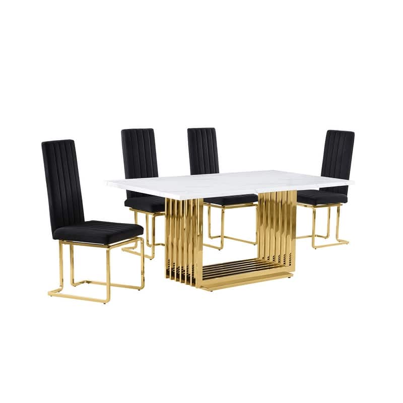 Best Quality Furniture D310/1-SC340-7 Dining Set with 68" White Marble Top