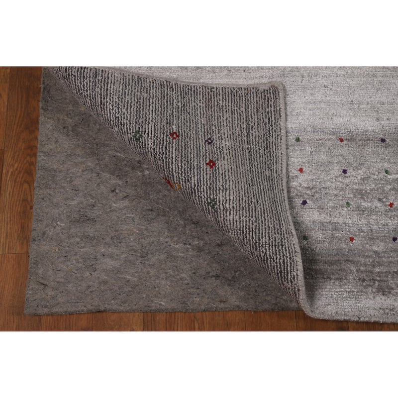 Hand Knotted Oriental Viscose Silk Carpet Tribal Animal Pictorial Greys & Charcoal Gabbeh Area Rug - 11' 6'' X 7' 11''