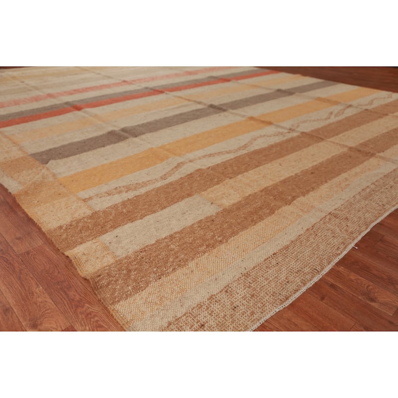 Hand Woven Oriental 100% Jute Carpet Modern Stripe Multi-Colored Kilim Area Rug - 12' 0'' X 9' 7''