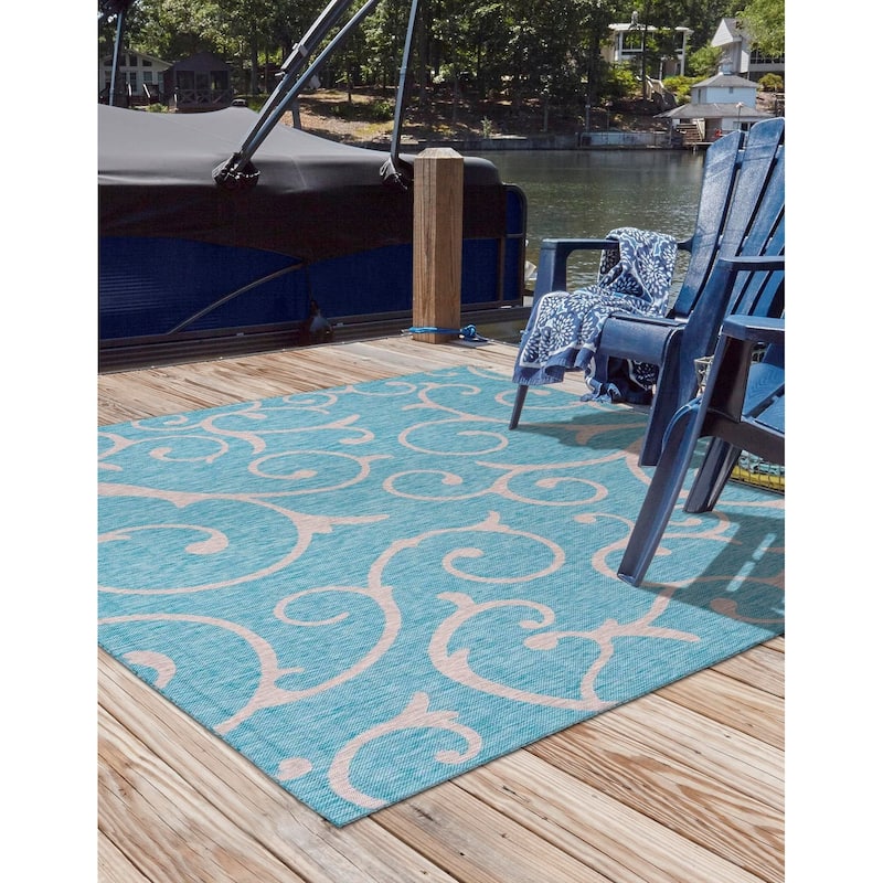 Outdoor Turgh Collection Area Rug - Light Aqua - 13' Square