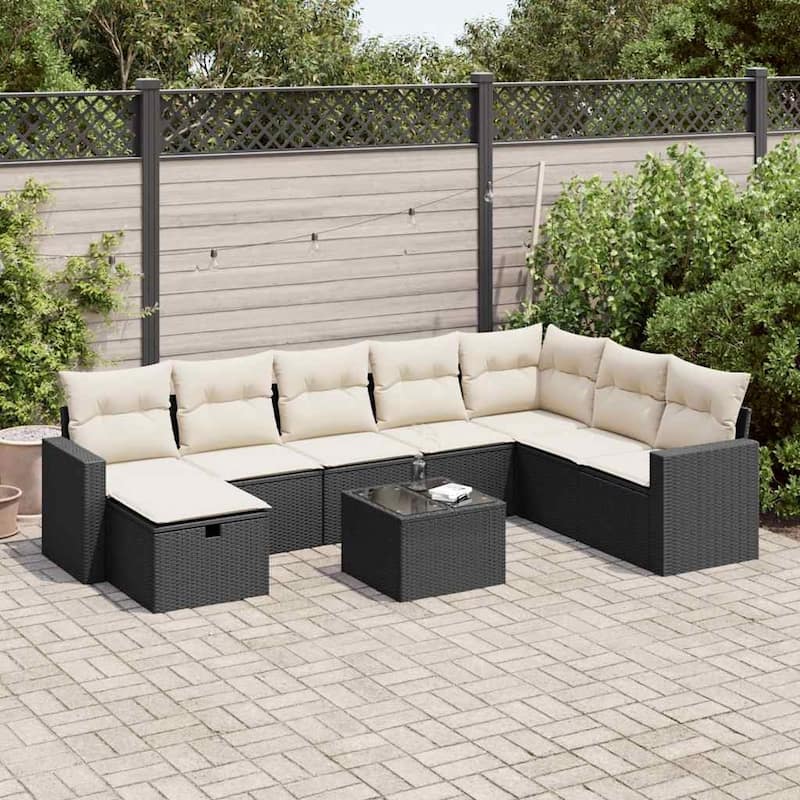 vidaXL Garden Sofa Set - Black and cream Large - form2