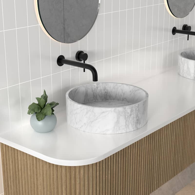 Bleu 17" Round Vessel Bathroom Sink In Marbled Grey - 16.95" x 16.95" 5.15"