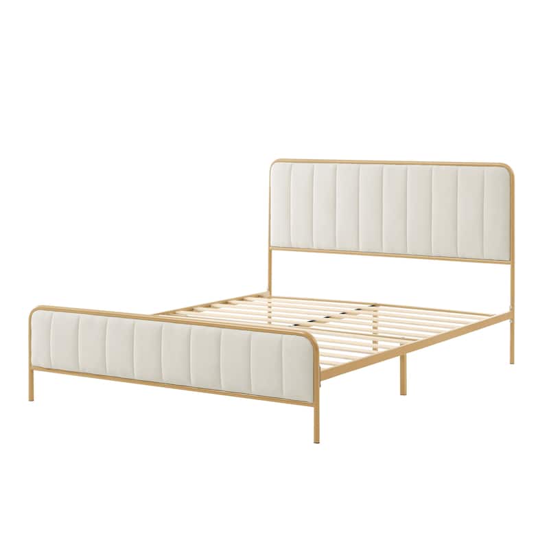 Queen Upholstered Bed Frame with Tufted Headboard, Modern Design, Neutral Tones