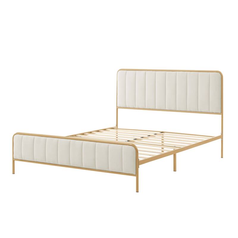 Upholstered Queen Bed Frame with Tufted Headboard Modern Design