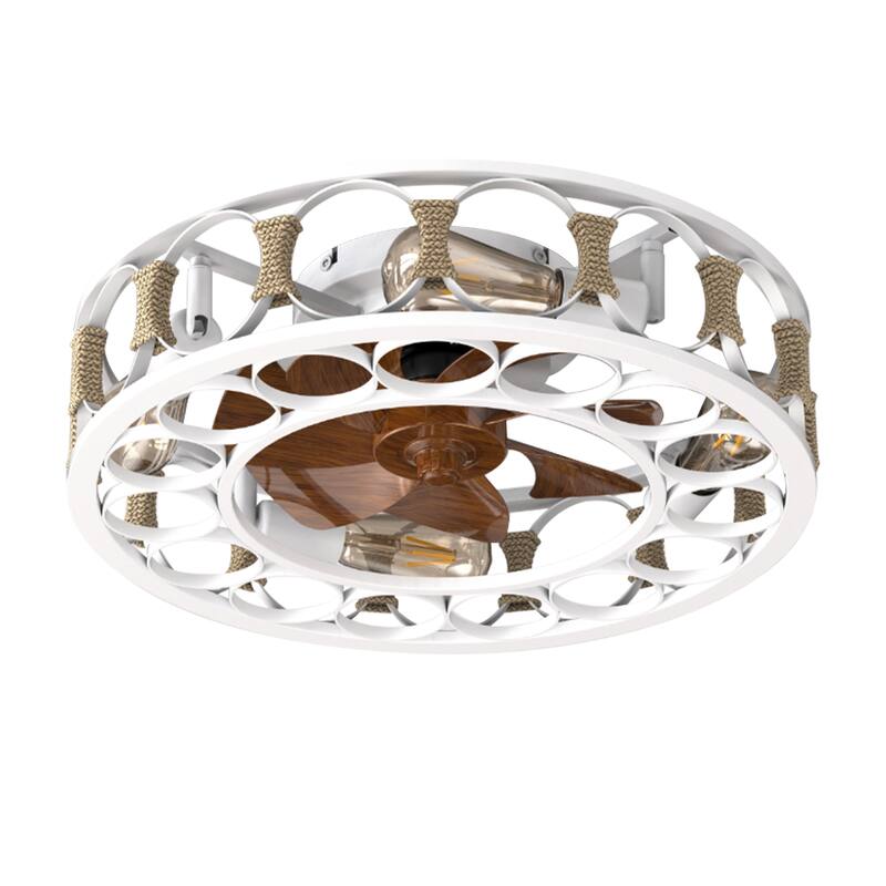 Cusp Barn 20" Flush Mount Ceiling Fan,Caged Ceiling Fan,Low Profile Modern Farmhouse Fan Light,Quite Airflow with Remote Control