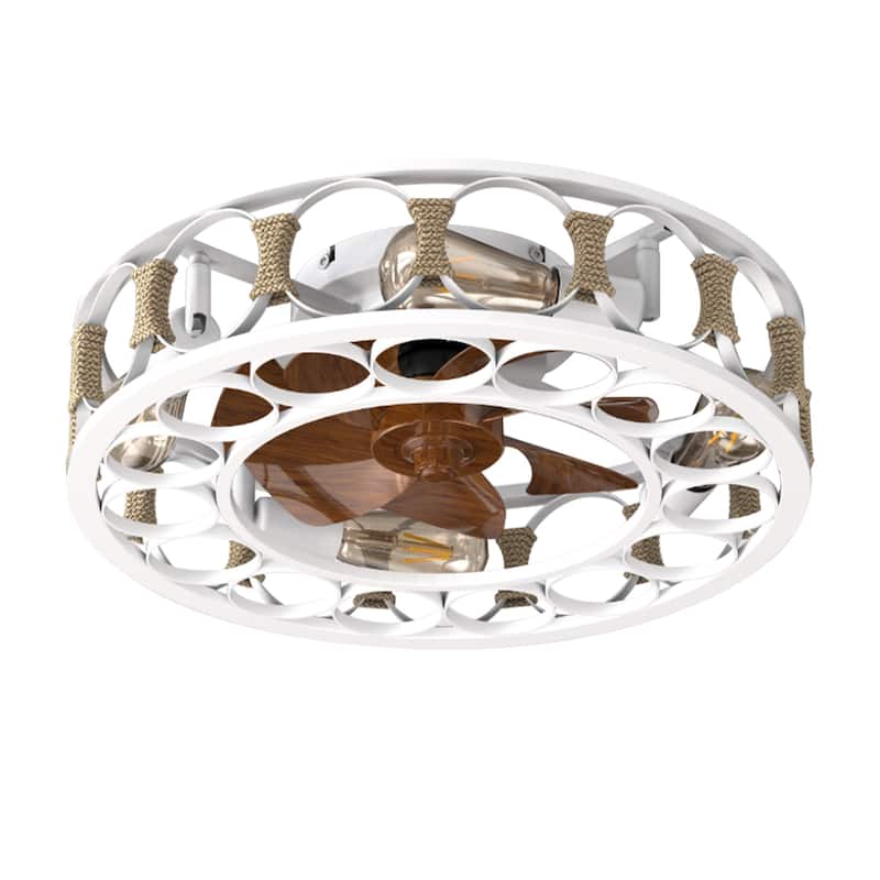 Modern Semi Recessed Ceiling Fan Light with Light and Timer Function, 6 Wind Speeds for Bedroom and Living Room