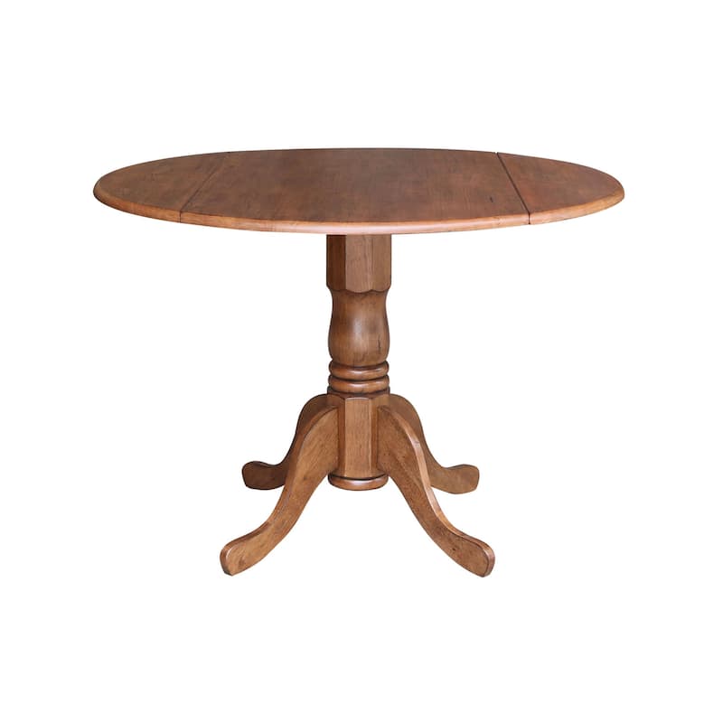 Round Pedestal Base Solid Wood 42-inch Drop-leaf Dining Table - Distressed Oak