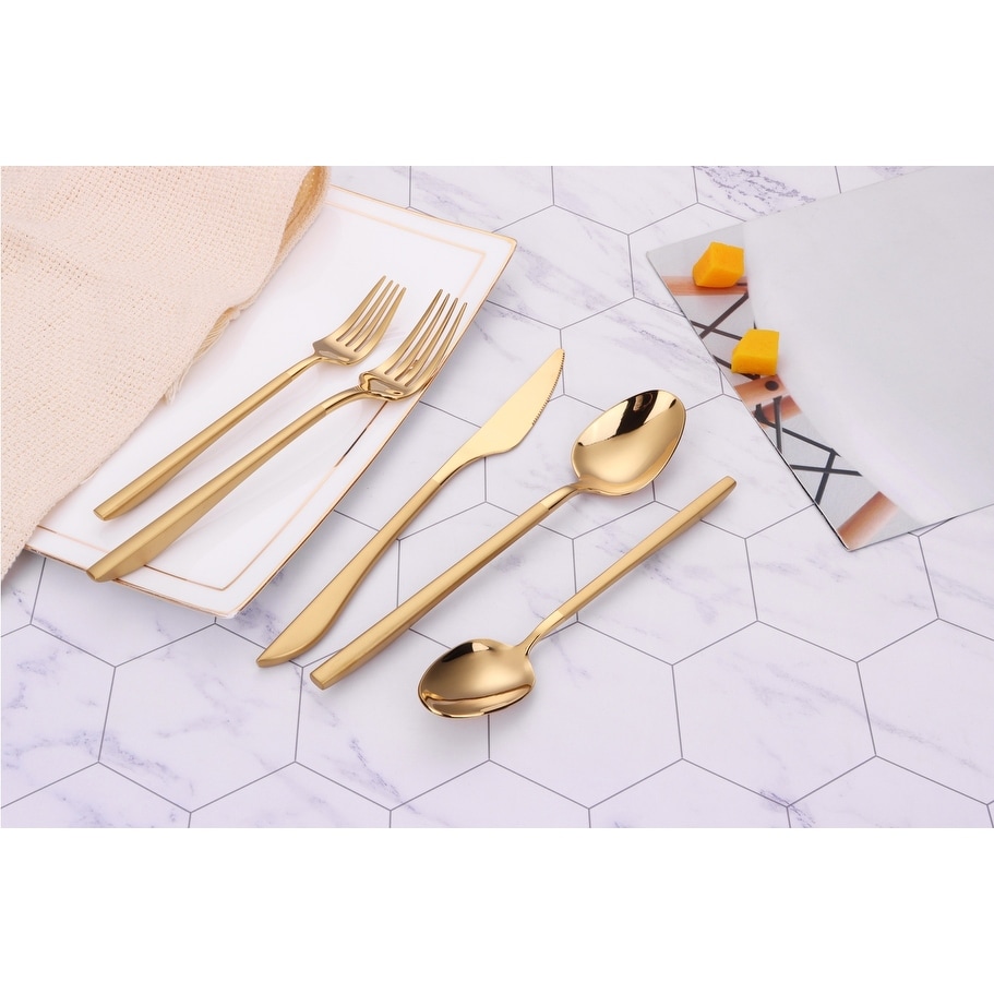 20 Pc Flatware Set Gold With Matte Handles - Service For 4 - Service for 4
