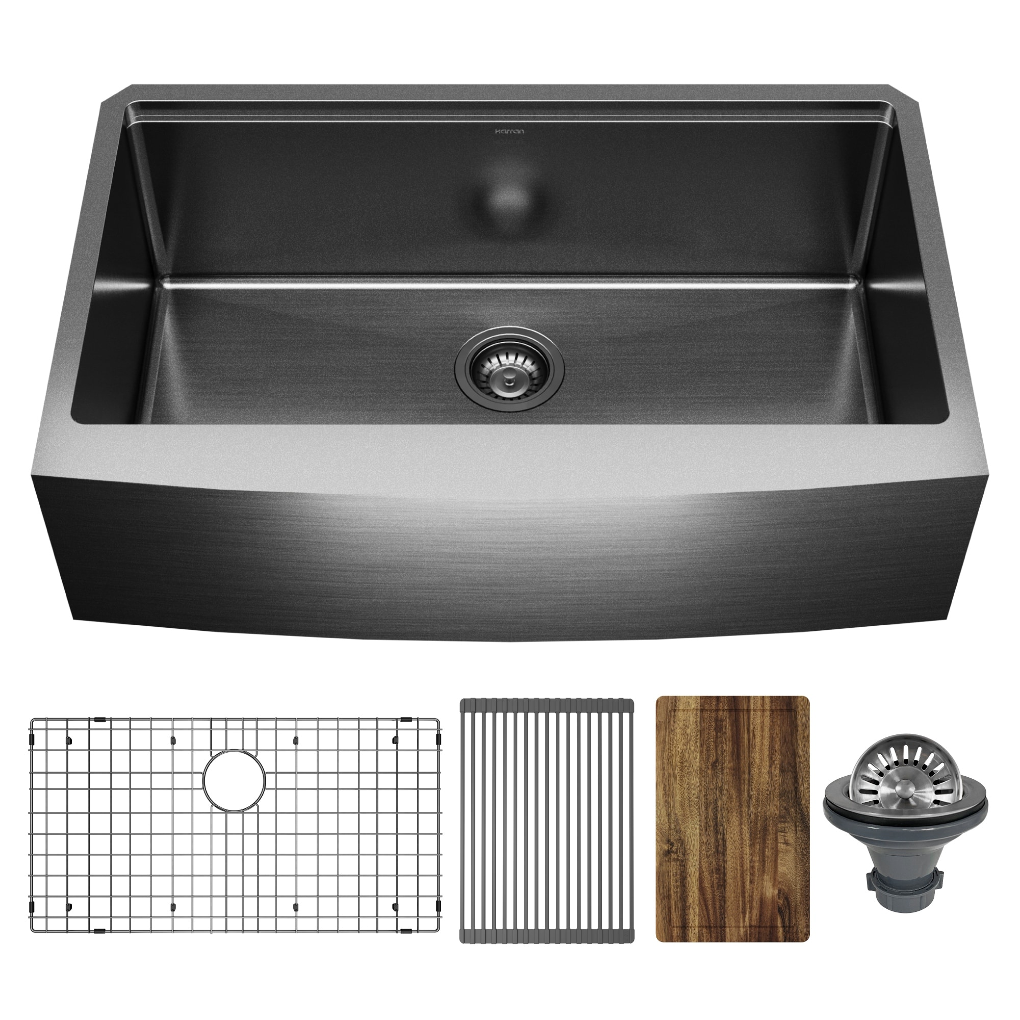 Karran Elite 33" Apron Front Workstation 16 Gauge Single Bowl Stainless Steel Kitchen Sink in Gunmetal Black - Gunmetal Black