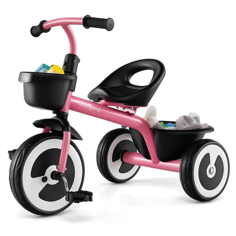 3-Wheel Toddler Bike Toddler Tricycle w/ Steel Frame & Adjustable Seat - Pink