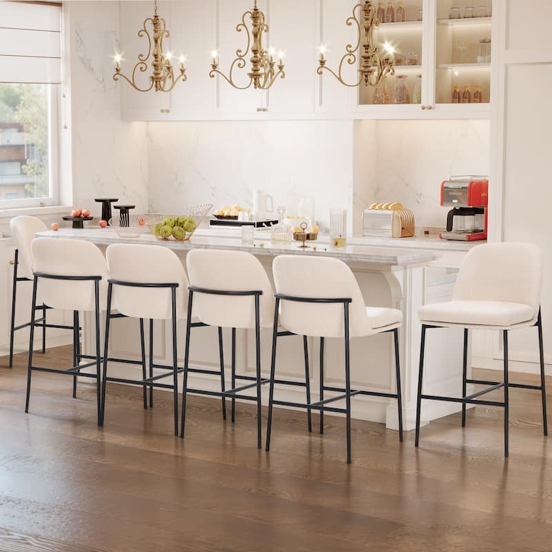 25" Counter Stools Set of 2 - Fabric Upholstered w/Metal Legs - Back Support For Kitchen & Bar