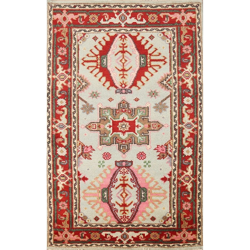 Hand Knotted Oriental 100% Wool Carpet Transitional Geometric Green Khotan Area Rug - 5' 1'' X 3' 1''