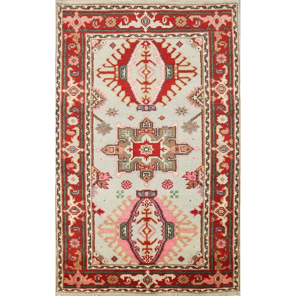 Hand Knotted Oriental 100% Wool Carpet Transitional Geometric Green Khotan Area Rug - 5' 1'' X 3' 1''