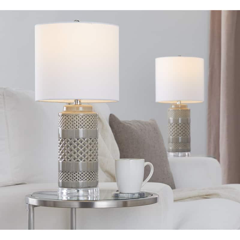 Casa 21" Ceramic Table Lamp w/ Cylindrical Base & Linen Shade (Set of 2)