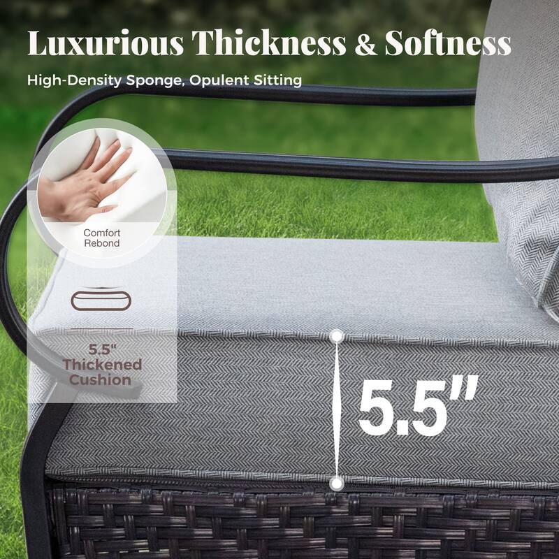 MAISON ARTS Patio Furniture Set with 56" Fire Pit Table, Deep Seating Sofa & Swivel, Rocking, and Fixed Chairs (5 Seats, Beige)