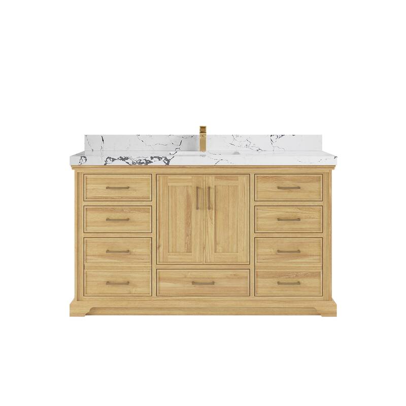 Willow Collections 60 in. W x 22 in. D Charlotte Teak Single Sink Bathroom Solid Teak Vanity with Countertop