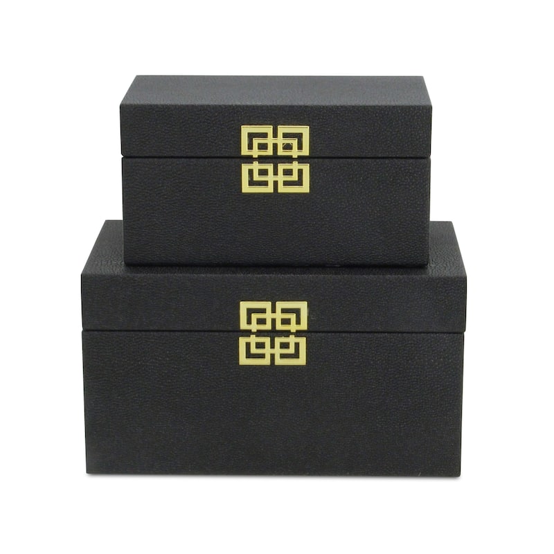 Black Shagreen Raised Bubble Box (Set of 2)