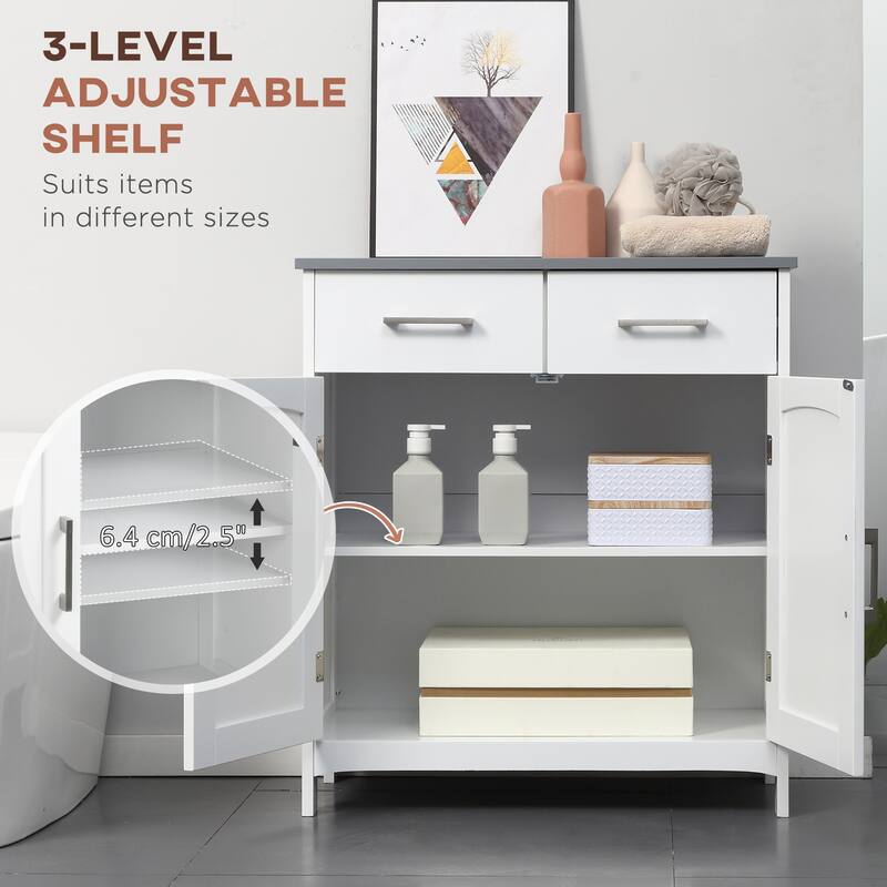 White MDF Bathroom Storage Cabinet with Drawers and Adjustable Shelves for Home - 26.75" L x 13" W x 30" H
