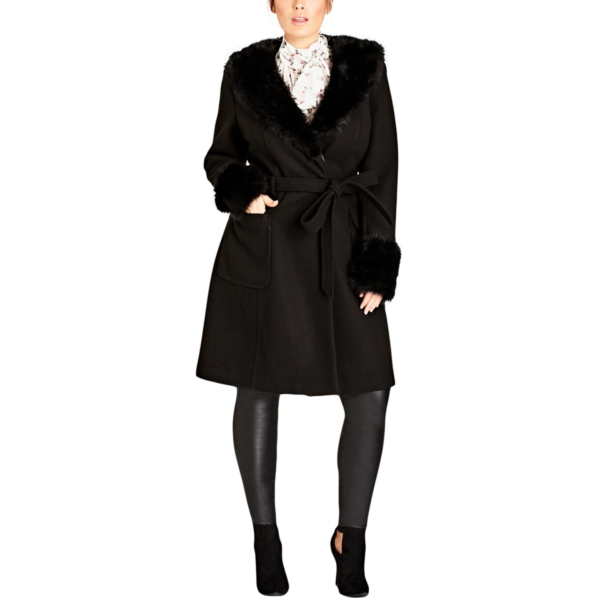 Shop City Chic Womens Plus Make Me Blush Wrap Coat Winter Knee