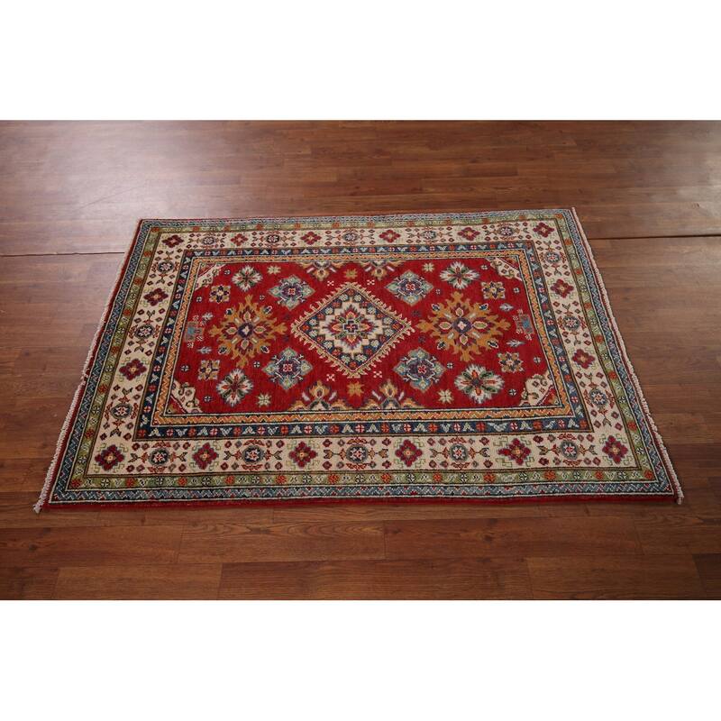 Red Kazak Accent Rug Hand-Knotted Traditional Oriental Wool Carpet - 3'3" x 4'9"