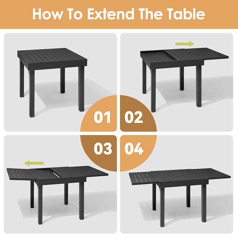 5/7/11PC Outdoor Patio Extendable Table Dining Sets with Rattan Chairs