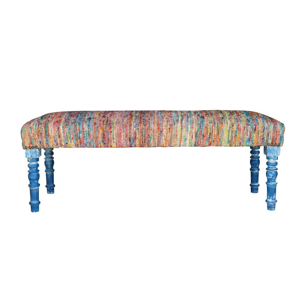 47" Multicolored Chindi Pattern Rectangular Bench