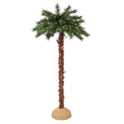 Puleo International Pre-Lit Artificial Palm Tree