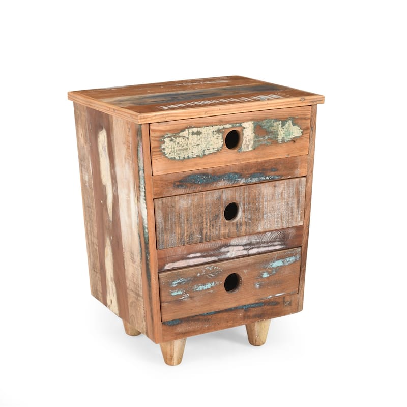 Vintage Nightstand with 3 Drawers, End Table, Side Table