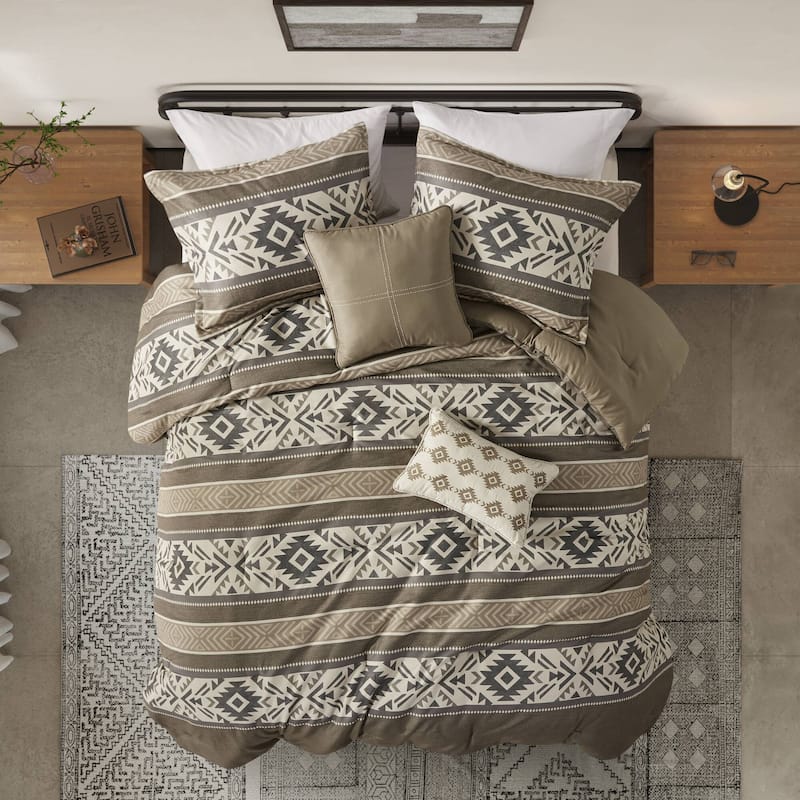 Madison Park Mariposa 5 Piece Stripe Herringbone Comforter Set with Throw Pillows