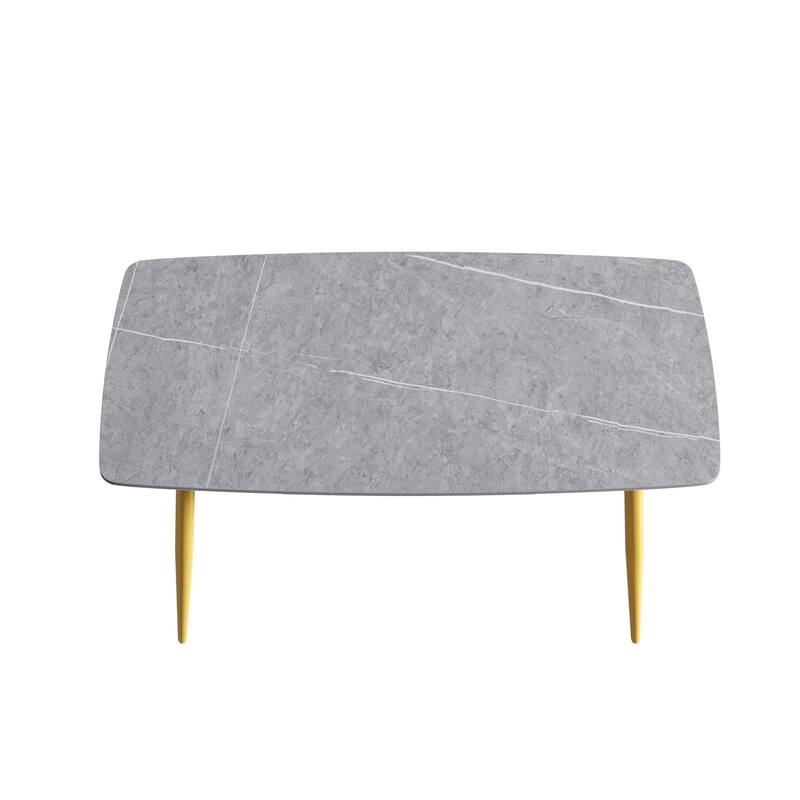 63" Modern Dining Table,Sintered Stone Tabletop and Solid Gold Carbon Steel Base
