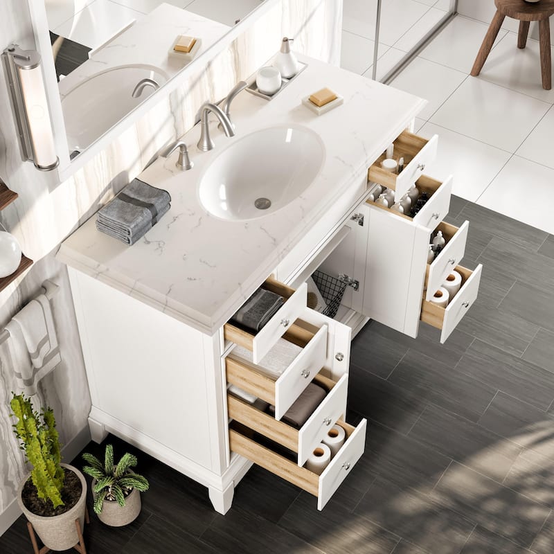 Eviva Elite Stamford 42" White Bath Vanity with Carrara Quartz Top