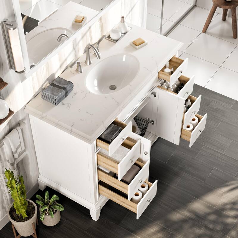 Eviva Elite Stamford 42 inch White Bathroom Vanity with White Carrara Quartz Countertop