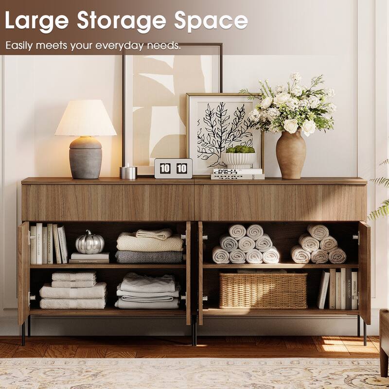 31.5" Modern Reeded TV Stand With Doors, Entertainment Center With Shelf, Wooden TV Console