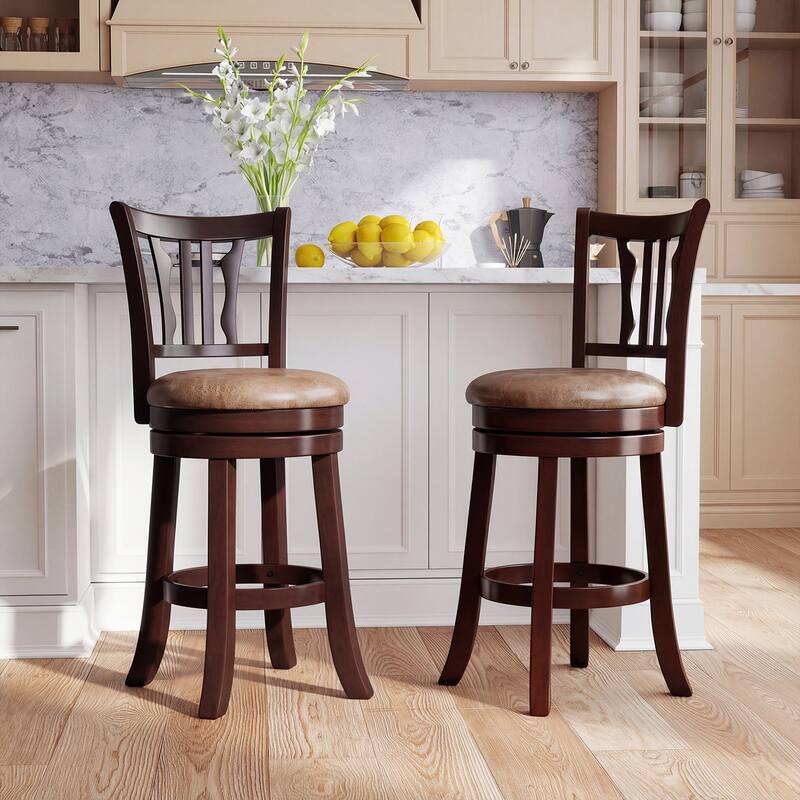 Gymax 26'' Counter Height Swivel Bar Stools Set of 2 w/Back & Faux