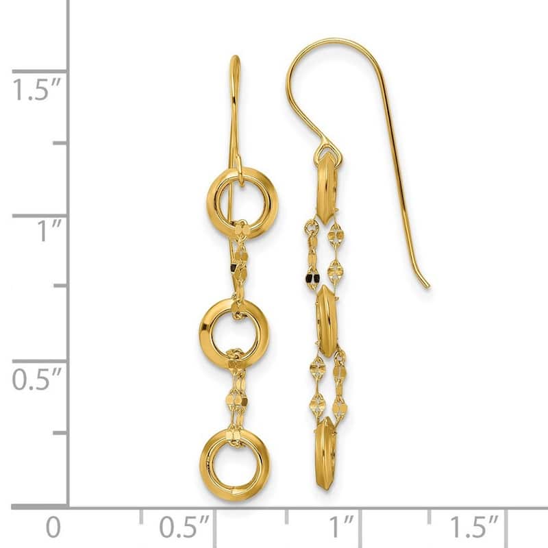Curata 14k Yellow Gold Three Circle Long Drop Dangle Earrings - 39.25x6.55mm